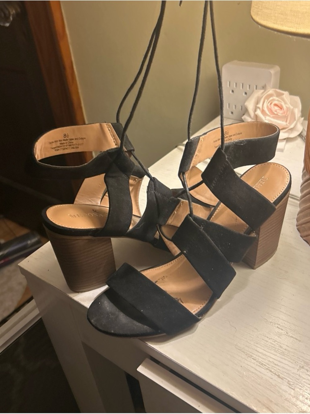 Merona Black Strappy Block Heel Sandals
